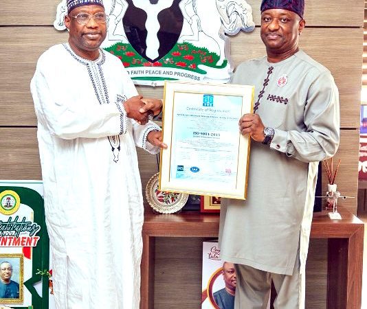 NAMA MD Presents ISO 9001, SERVICOM Certifications To Minister Keyamo