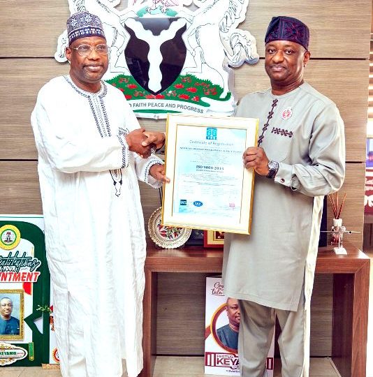 NAMA MD Presents ISO 9001, SERVICOM Certifications To Minister Keyamo