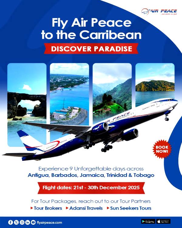 Air Peace Launches Monthly Schedule Charter Flights To Antigua, Barbados, Jamaica, Trinidad & Tobago