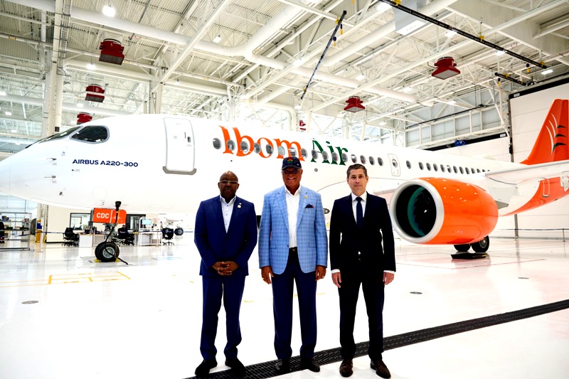 Governor Umo Eno Leads Pre-Delivery Inspection Of Ibom Air’s Third A220-300 In Canada