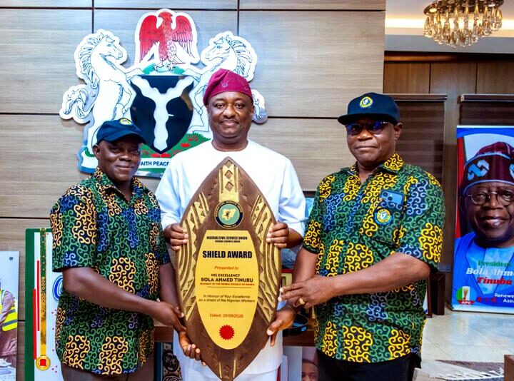 President Tinubu Receives Nigeria Civil Service Union Shield Award At 114th Anniversary