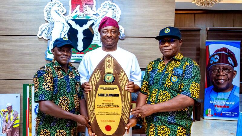 President Tinubu Receives Nigeria Civil Service Union Shield Award At 114th Anniversary